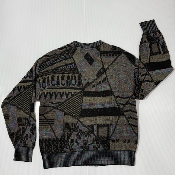 Vintage Mondo di Marco Men's Gray Black Cotton Linen Sweater Size M Italy Cosby - Picture 5 of 12